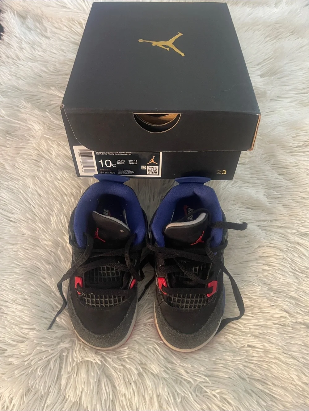 Kids Jordan 4 Retro OG Black/Fire Red-Deep Royal Blue & Red Athletic Sneakers